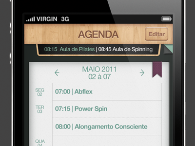 Gym Schedule app gym interface iphone schedule ui