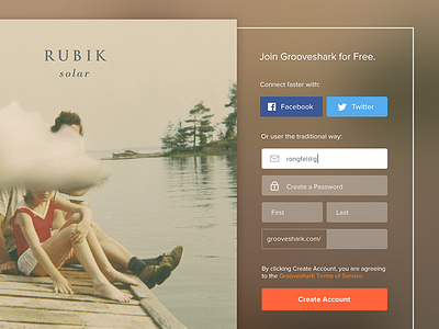 Grooveshark Sign Up Form Concept album form grooveshark music onboarding signup