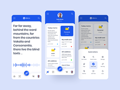 Quick note app ui android app blue bottom navigation design ios iphone minimal mockup nav bar note quick sound speech recognition ui ux voice