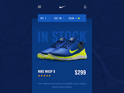 Nike Nearby - Item Card app area blue book ios map mobile nike pin reserve shoes shop