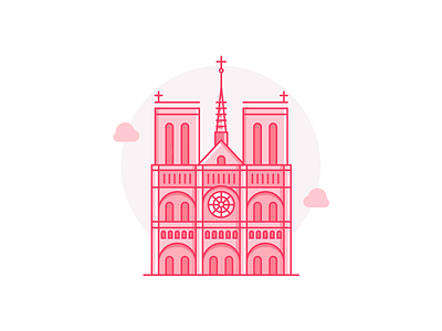 Notre Dame building church cross france icon illustration outline paris pink relic