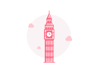Big Ben building clock icon illustration london outline pink relic uk