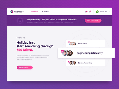 Barometa - Find Talent banner find groups hospitality hotel hr jobs luxury purple rate talent unlock