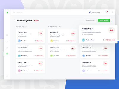 Groundwork - Overdue Payments card credit dashboard illustration kanban landing parents payment sport team user website