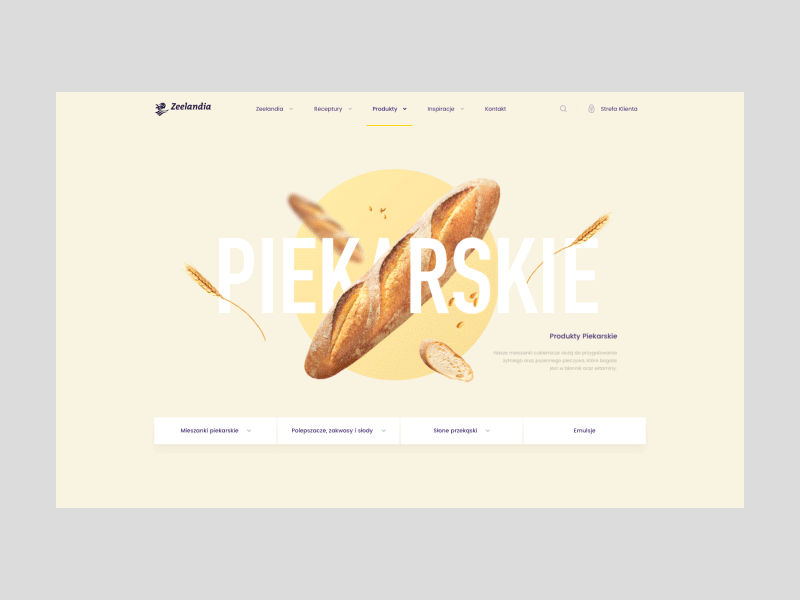 Zeelandia - Products animation bakery hero interactive landing onepage product subpage tab ui web website