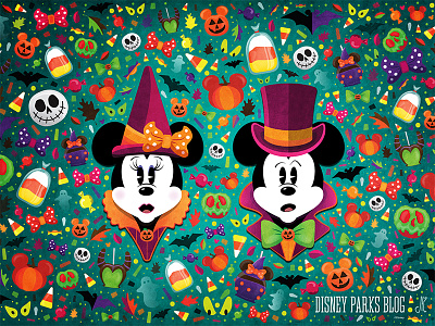 Happy Halloween! bat boo candy disney halloween illustration mickey mouse minnie mouse pumpkin vector