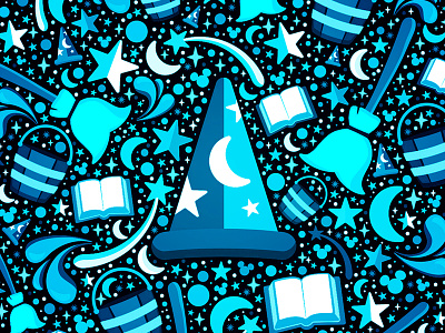 The Sorcerer's Apprentice - Monochromatic Blue blue disney hat mickey mickey mouse moon sorcerer star vector