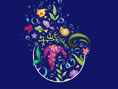In mysterious fathoms below... bubbles disney fish illustration photoshop vector water