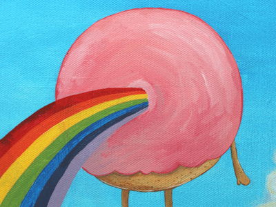 Rainbow Donut WIP blue character donut painting pink rainbow sky wip