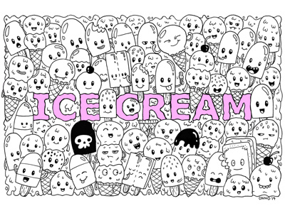 Ice Cream Characters characters cute dessert drawing food ice cream ink kawaii pink sketch snack white