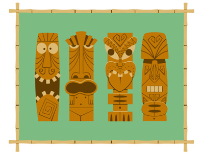 My Collection of Tikis - Limited Edition Giclee Print bamboo giclee green kitsch print retro tiki