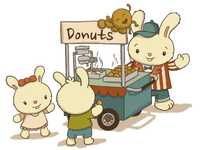 Food Cart: Mini Donuts boy bunny cute donut doughnut food girl junk kawaii rabbit snack theme park