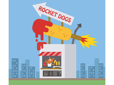 100 Snack Shacks: Rocket Dogs city corn dog dog food hot dog illustration junk food kawaii rocket sign snack shack vector