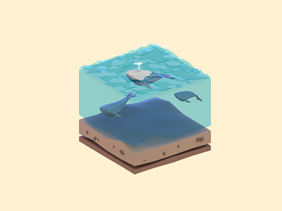 Whales 3d blender illustration isometric low poly sea water whale