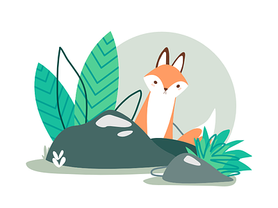 Woodland I - Fox animal childrens illustration cute flat fox illustration nature rocks