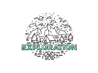 Exploration Landscape badge camping colorful mountains outline planet space