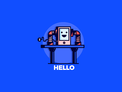 Hello blue brand cute hard hello hi icon illustration shadow smile startup