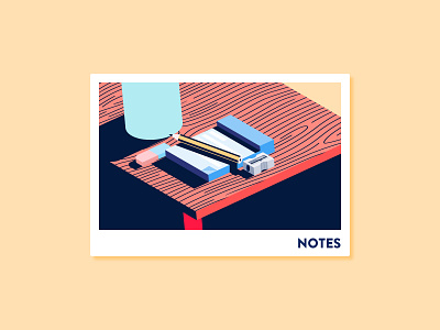 Notes card eraser isometric notepad notes pencil sharpener