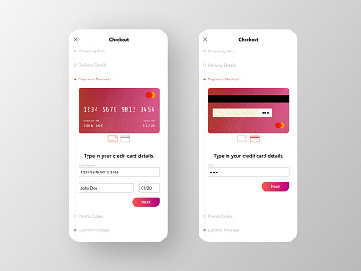 Checkout Flow (v2) - Daily UI app daily ui dailyui design flat minimal minimalism minimalist mobile mobile app design mobile design mobile ui pink red ui ui design uidesign ux ux design uxdesign