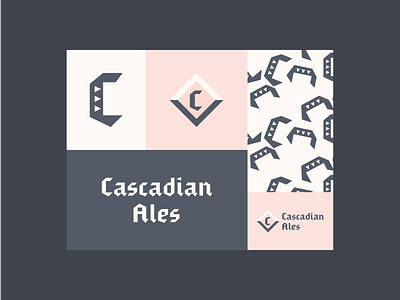 Cascadian Ales alchohol ales badge beer blackletter brand identity branding branding concept craft beer emblem lettermark logo logodesign logomark logotype pattern traditional typography