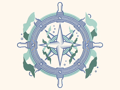 Lost at Sea boat compass compass rose foliage kelp maritime naval navigation ship ships wheel sinking sunk wheel
