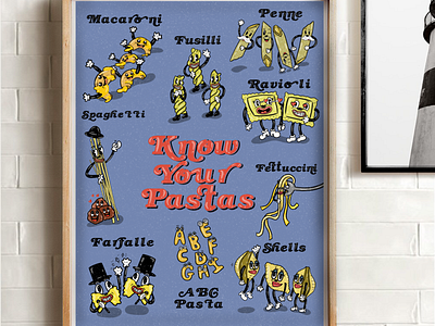 Know your pastas! abcs cartoon character chart food design food poster illustrated pasta poster design spaghetti vintage vintage cartoon