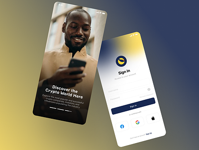 Crypto App's onboarding screens crypto cryptocurrence darkblue onboarding ui ux yellow