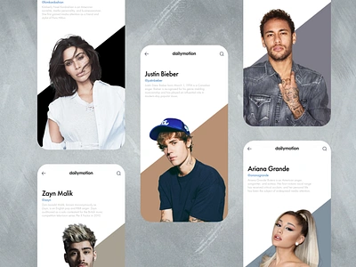 Celebrities information UI screens arianagrande justinbieber kimkardashian neymarjr ui zaynmalik