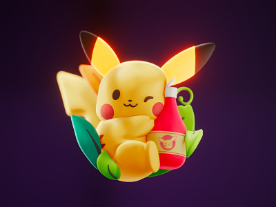 Pikachu blender c4d cute electricity fanart leaf monster nintendo pikachu pokedex pokemon smile