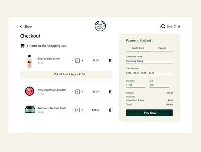 DailyUI002. Credit Card Checkout checkout credit card creditcard creditcardcheckout dailyui dailyui 002 dailyui002 design figma thebodyshop ui ux visual design web website websitedesign