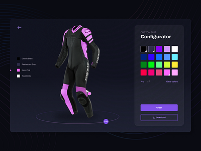 Biker suit configurator configurator cuit custom dark neon palette web