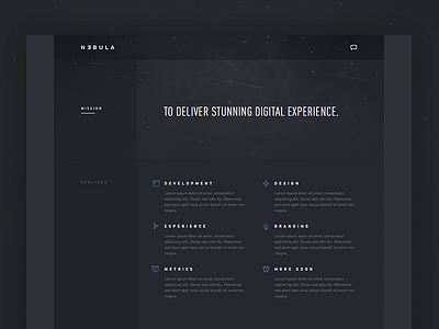 Nebula landing page preview agency dark design din interface ui user web