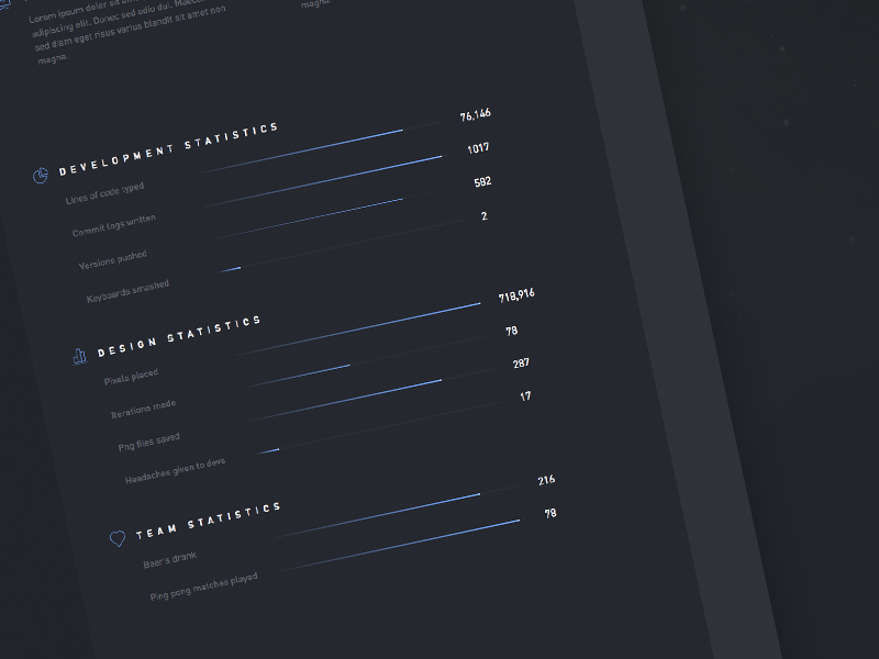 Nebula statistics section bar concept ui user interface web design dark agency din