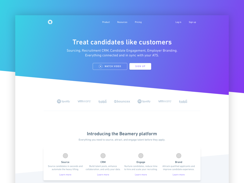 Concept refresh for Beamery landing page beamery gradient brand page landing web