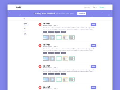 Side Project Preview agency design filter landing page purple search ui web