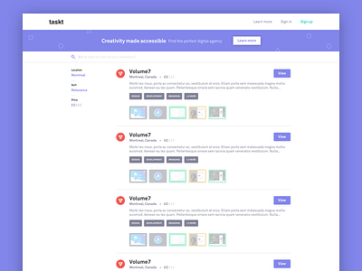 Side Project Preview agency design filter landing page purple search ui web