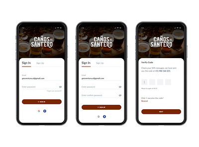 Sign In / Sign Up Caños del Santero app beer beer can cerveza clean craft beer craftbeer flat interface mobile santero sign sign up ui ux verify