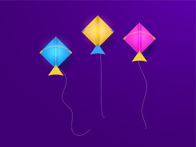 Kites Illustration blue colourful kite kite festival pink purple yellow