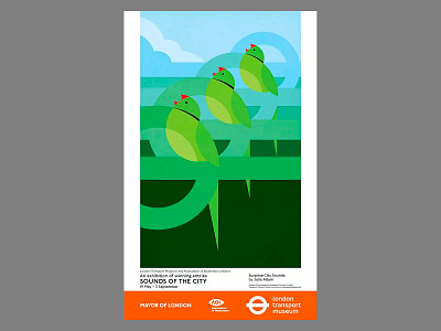 Sounds of the City advertising bird birds illustration illustrator london underground parakeets poster poster design vector illustration