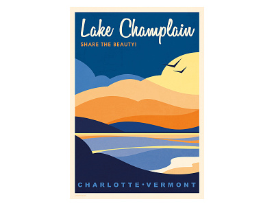 Lake Champlain advertising canada illustration illustrator poster poster design sunset travel poster vector vector illustration vermont
