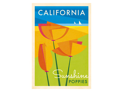 California advertising california flowers geometric illustration illustrator poppies poster poster design travel poster vector vector illustration