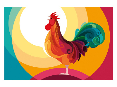 Cockerel animal bird design illustration illustrator sun sunrise vector vector illustration