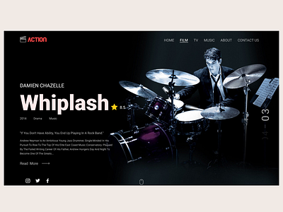 Whiplash 🎥 adobexd app design landing page layout minimal movie ui ux web website website concept website design webui