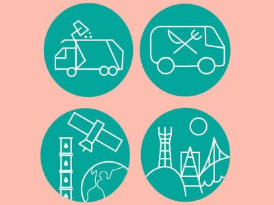 Slide-Con (Icons I made for some slide infographics) affinity design food delivery van icon san francisco space trash truck