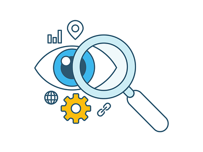 Icon online marketing eye graph icon link magnifier online marketing place setting ui world