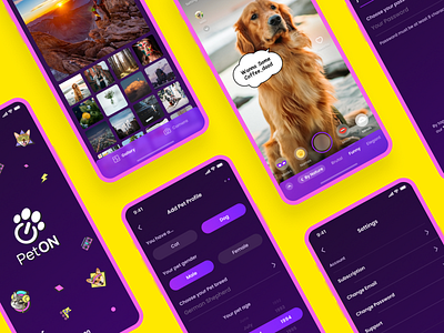 Filter Camera app l PetON animals app camera app clean design filter ui filters ios minimal mobile app mobile ui purple purple gradient typography ui vector