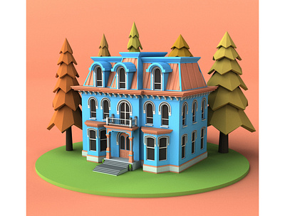 House 3d 3d art 3d model 3dmodel building cartoon design environment exterior home house isometric lowpoly market maya render shop store tree