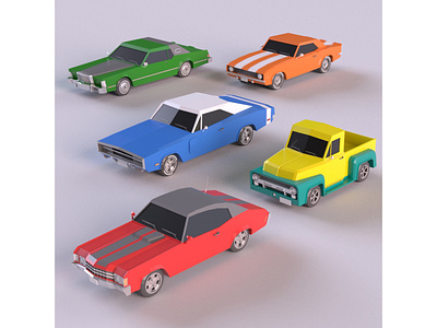 Lowpoly Classic Cars 3d 3d art 3dmodel car cartoon chevrolet classic design dodge environment ford illustration isometric lincoln lowpoly maya retro vehicle
