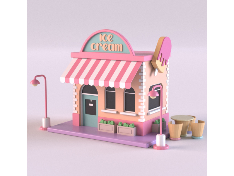 Ice Cream Stand 3d 3d art 3d model 3dmodel building cartoon design environment exterior ice cream ice cream shop illustration isometric lowpoly market maya render shop store