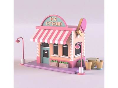 Ice Cream Stand 3d 3d art 3d model 3dmodel building cartoon design environment exterior ice cream ice cream shop illustration isometric lowpoly market maya render shop store